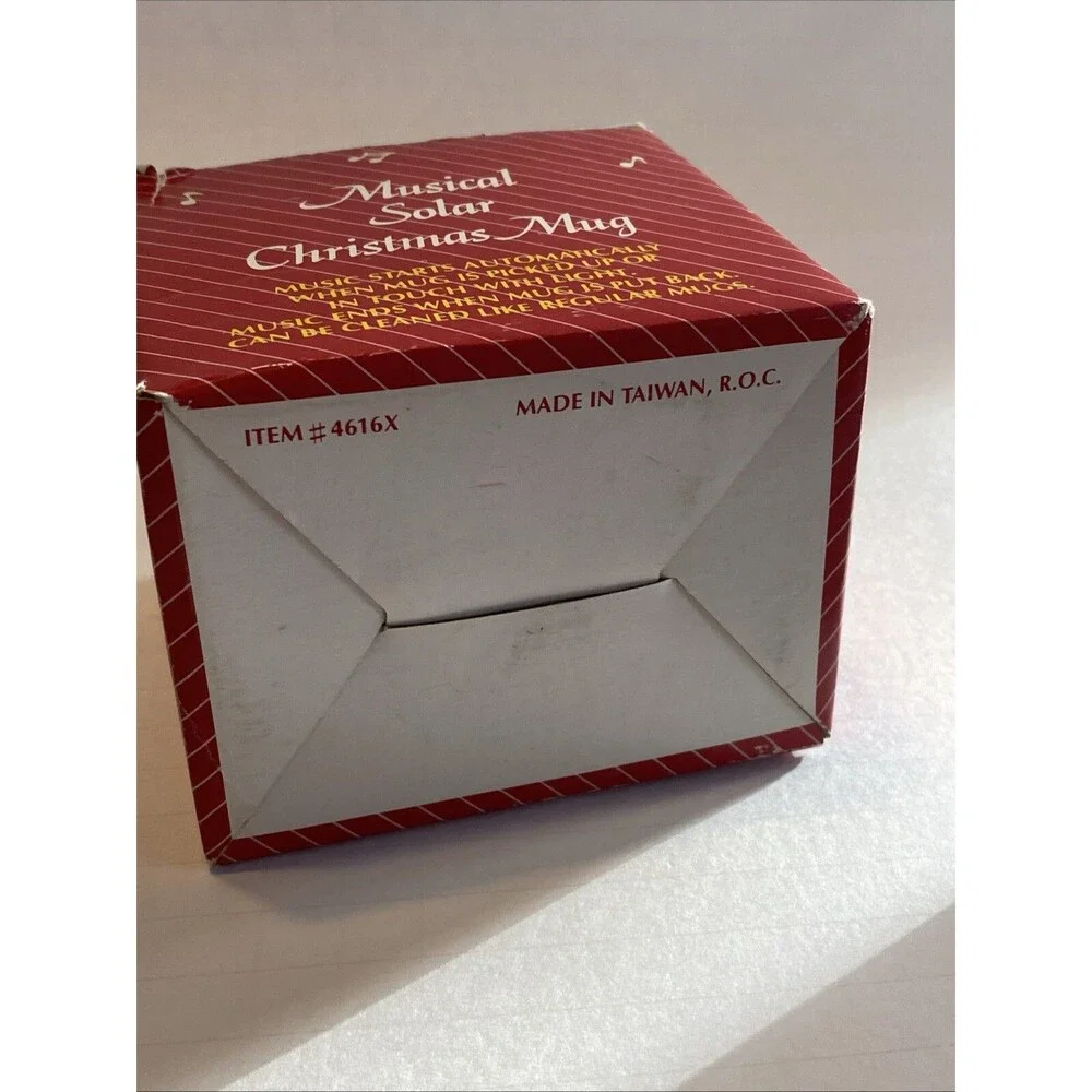 Vintage Christmas Solar Activated Coffee Cup Mug Musical Large Bell Graphic Box